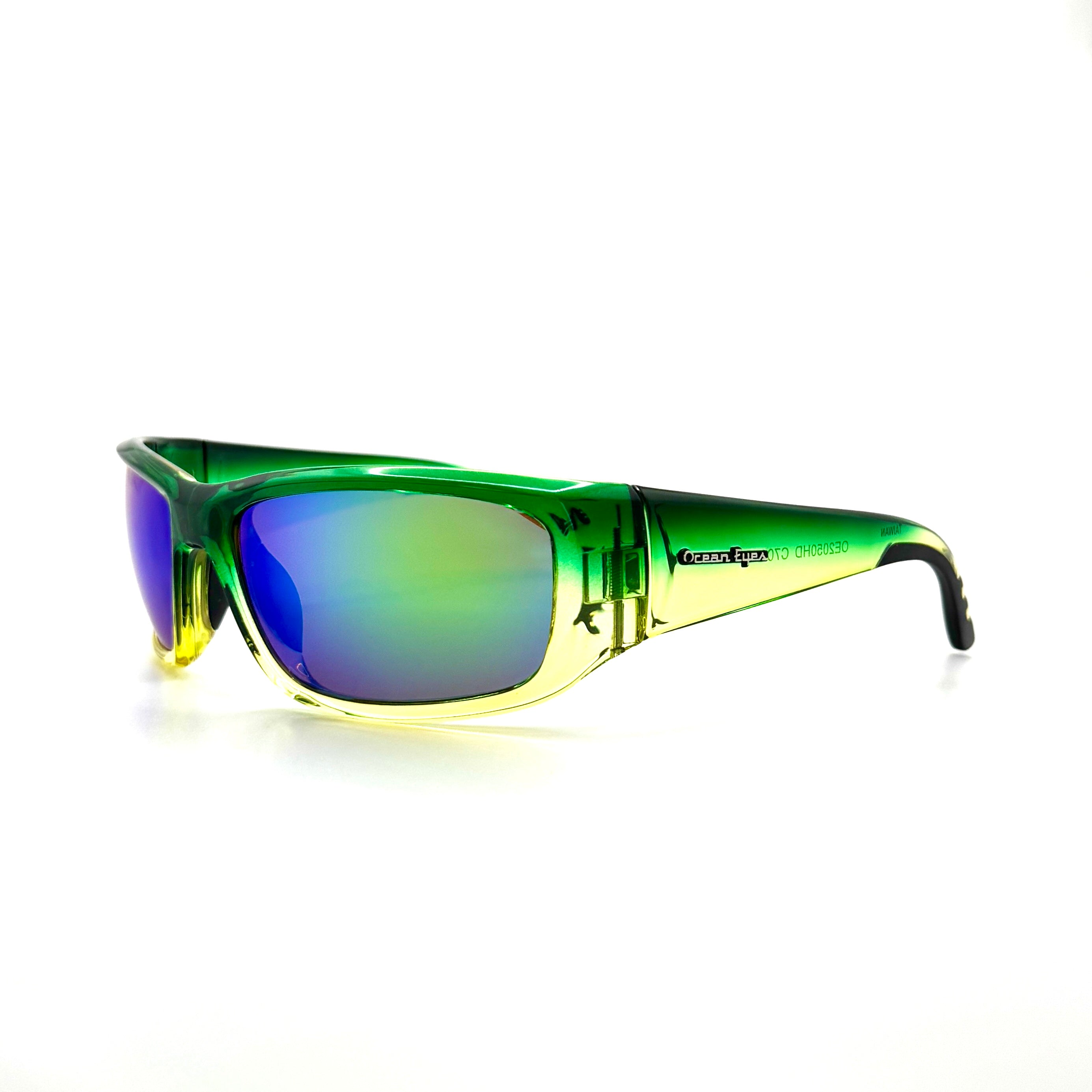 Fish On - Shiny Mahi Frame with Amber/ Green Mirror Glass Lenses