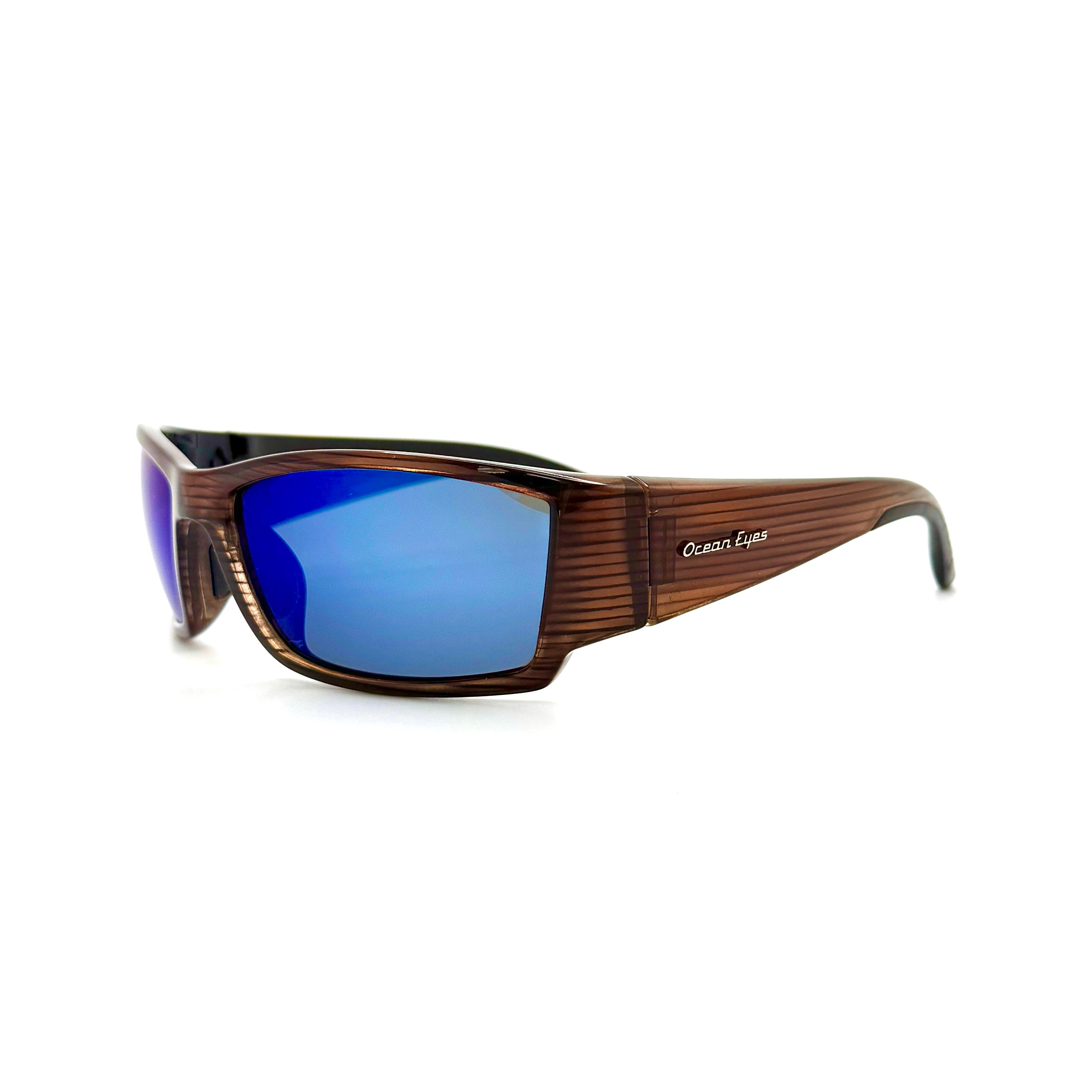 Fish On - Shiny Woodgrain Frame with Smoke/Blue Mirror Glass Lenses