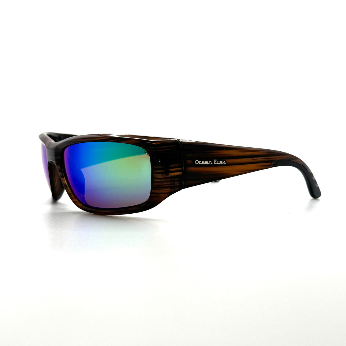 Fish On 2 - Shiny Woodgrain Frame with Amber/Green Mirror Lenses