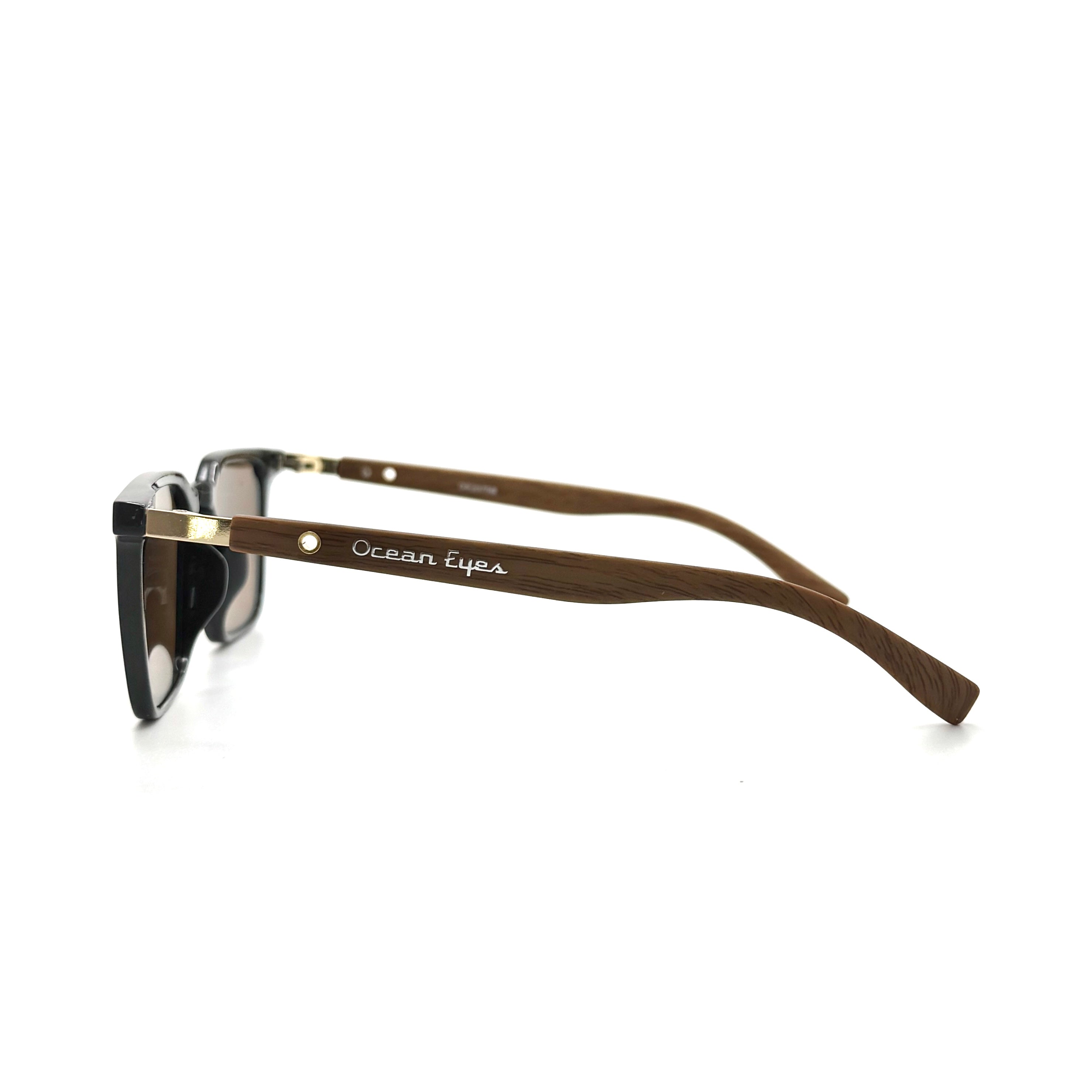 Panama PC -Shiny Black and Woodgrain Frame with Amber Lenses