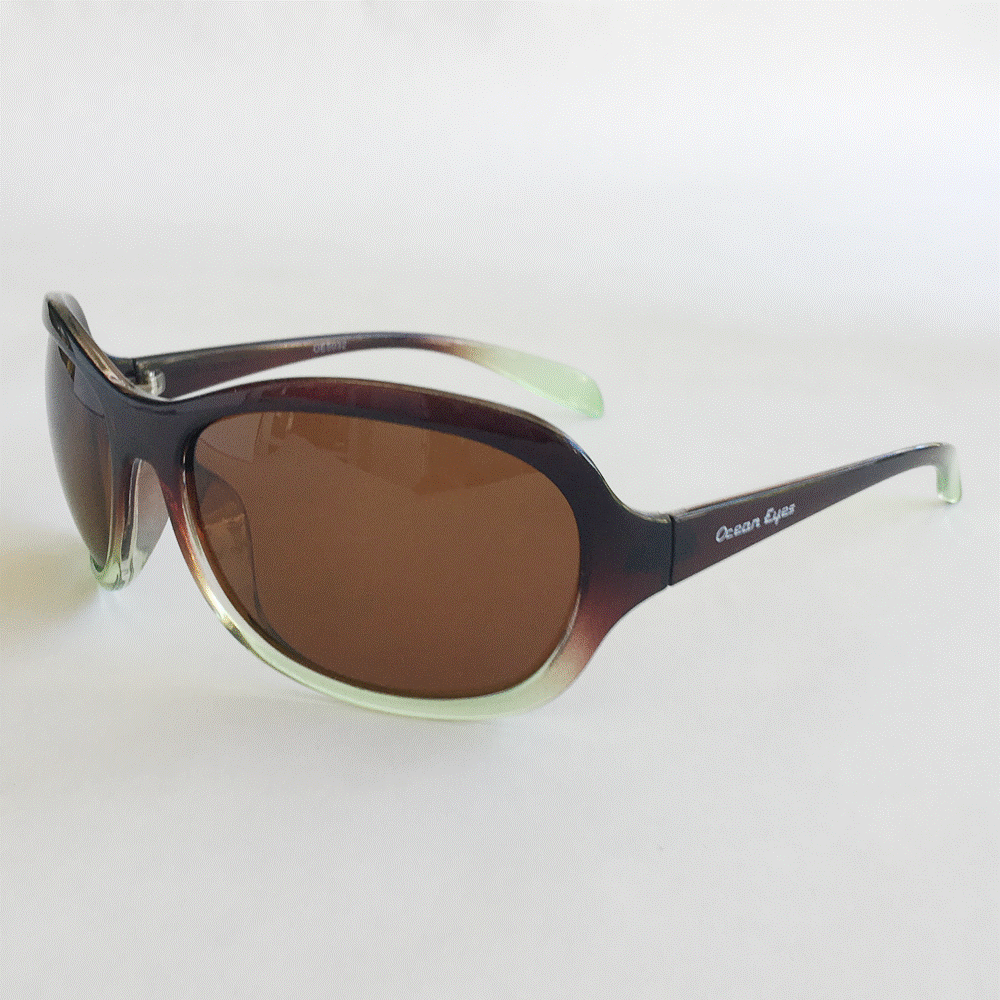 Ladyfish - Shiny Crystal Brown & Green Frame- Amber Lenses