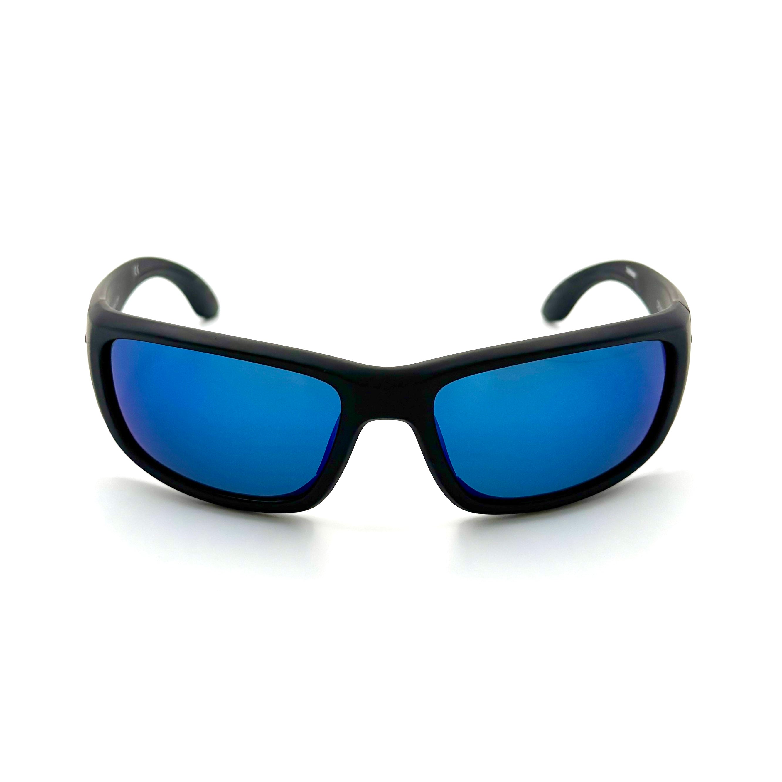 Fish On - Matte Black Frame with Blue Mirror Glass Lenses