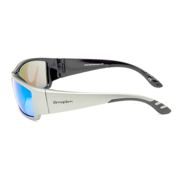 Fish On - Matte Gray Frame with Blue Mirror Glass Lenses