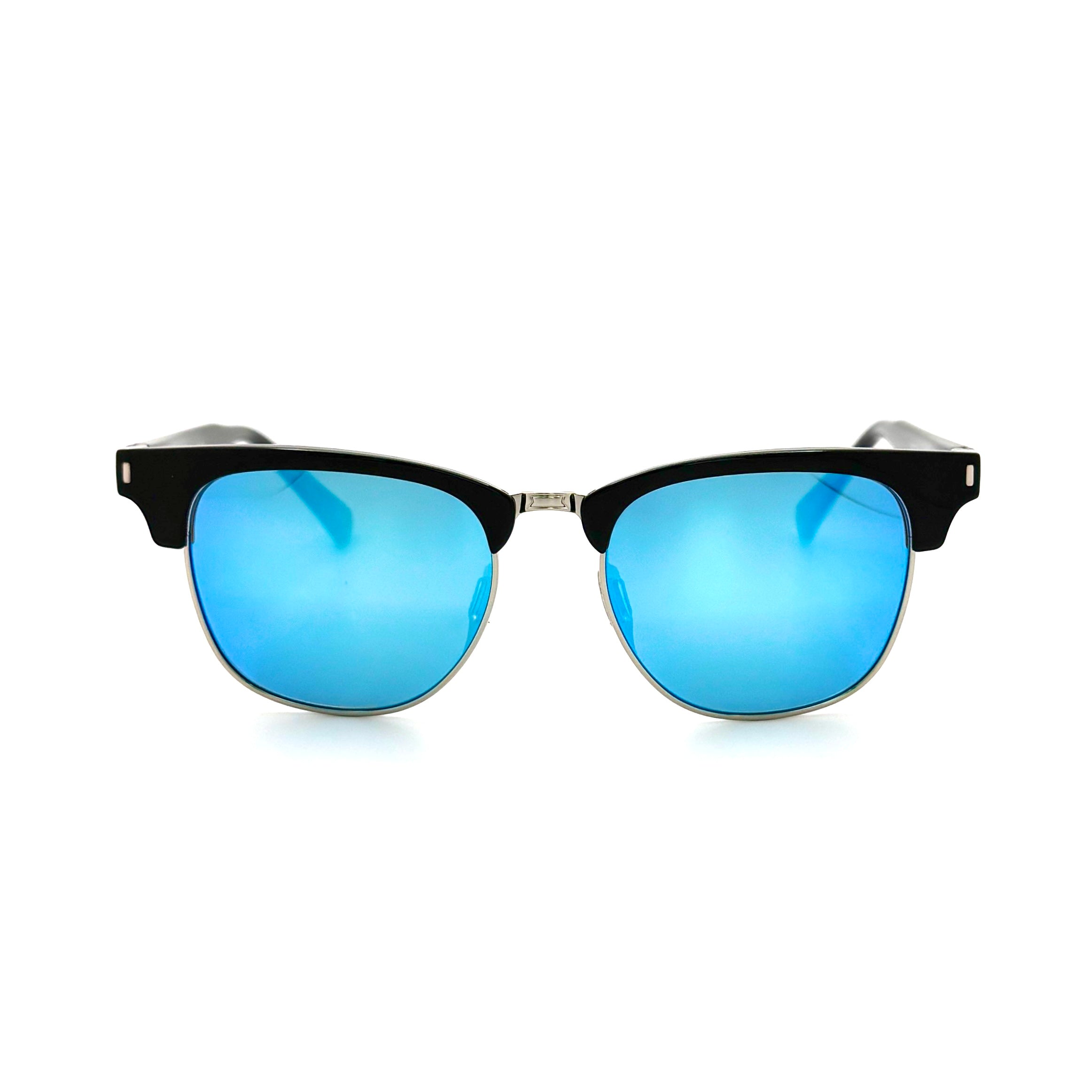 Aruba- Shiny Black and Silver Frame with Blue Mirror Lenses 3071PC-1