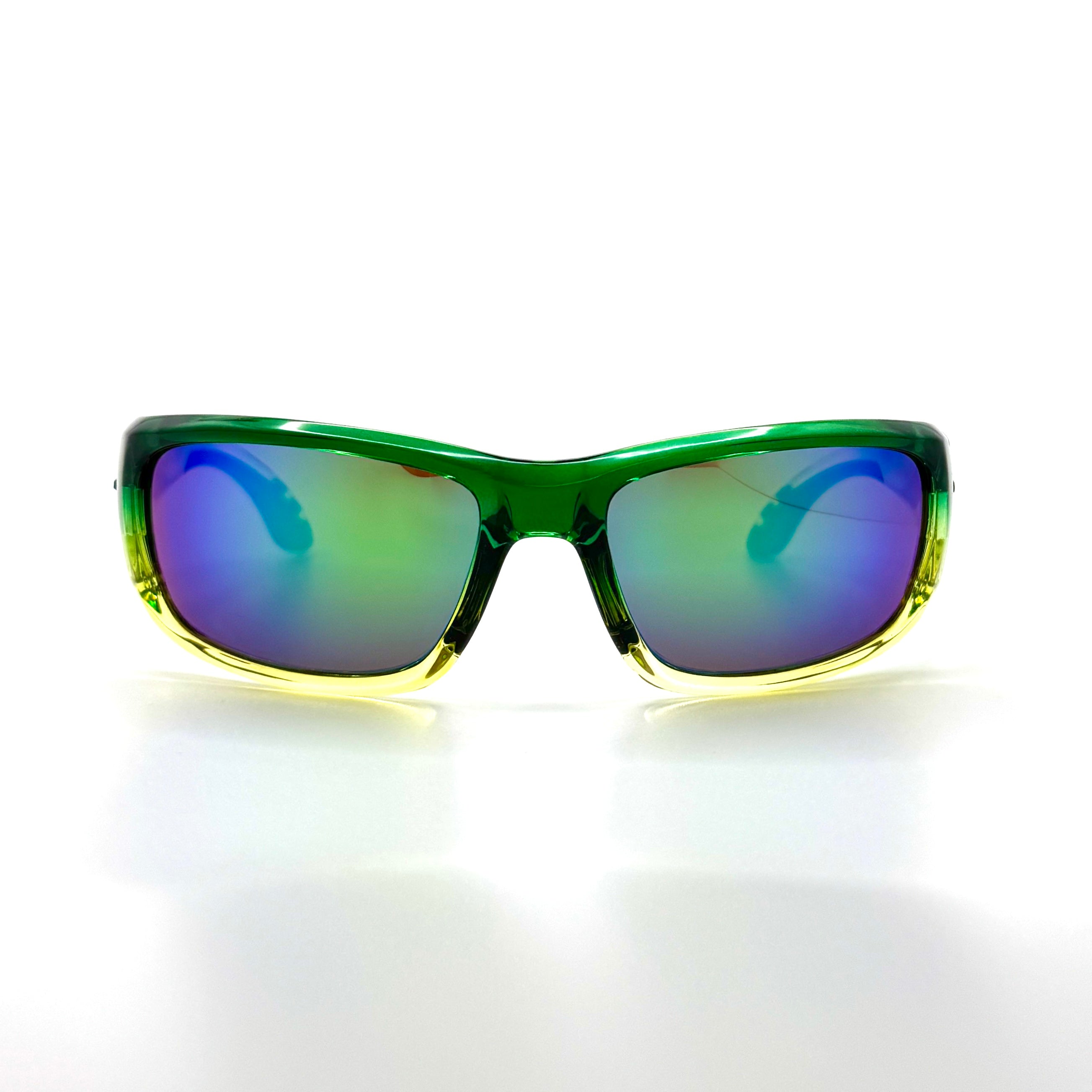 Fish On - Shiny Mahi Frame with Amber/ Green Mirror Glass Lenses