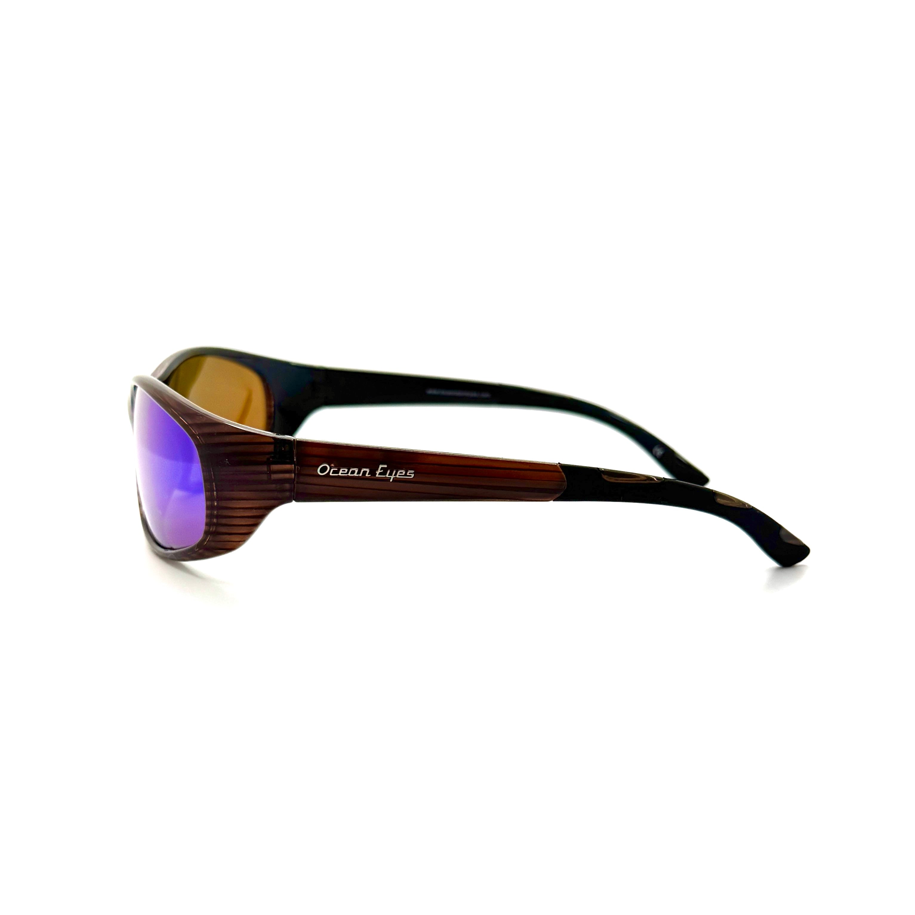 Key West - Shiny Woodgrain Frame- Green Mirror Amber Lenses