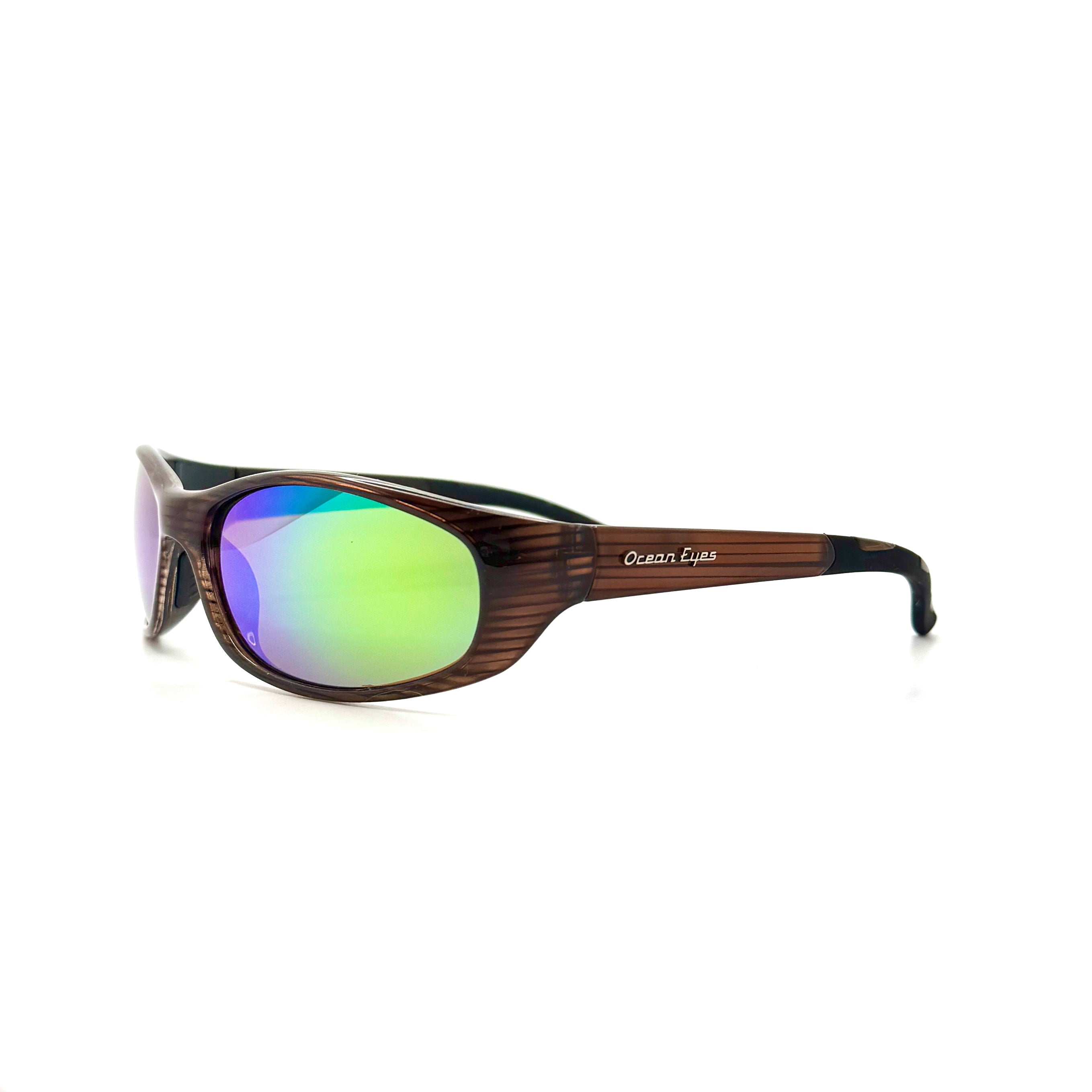 Key West - Shiny Woodgrain Frame- Green Mirror Amber Lenses