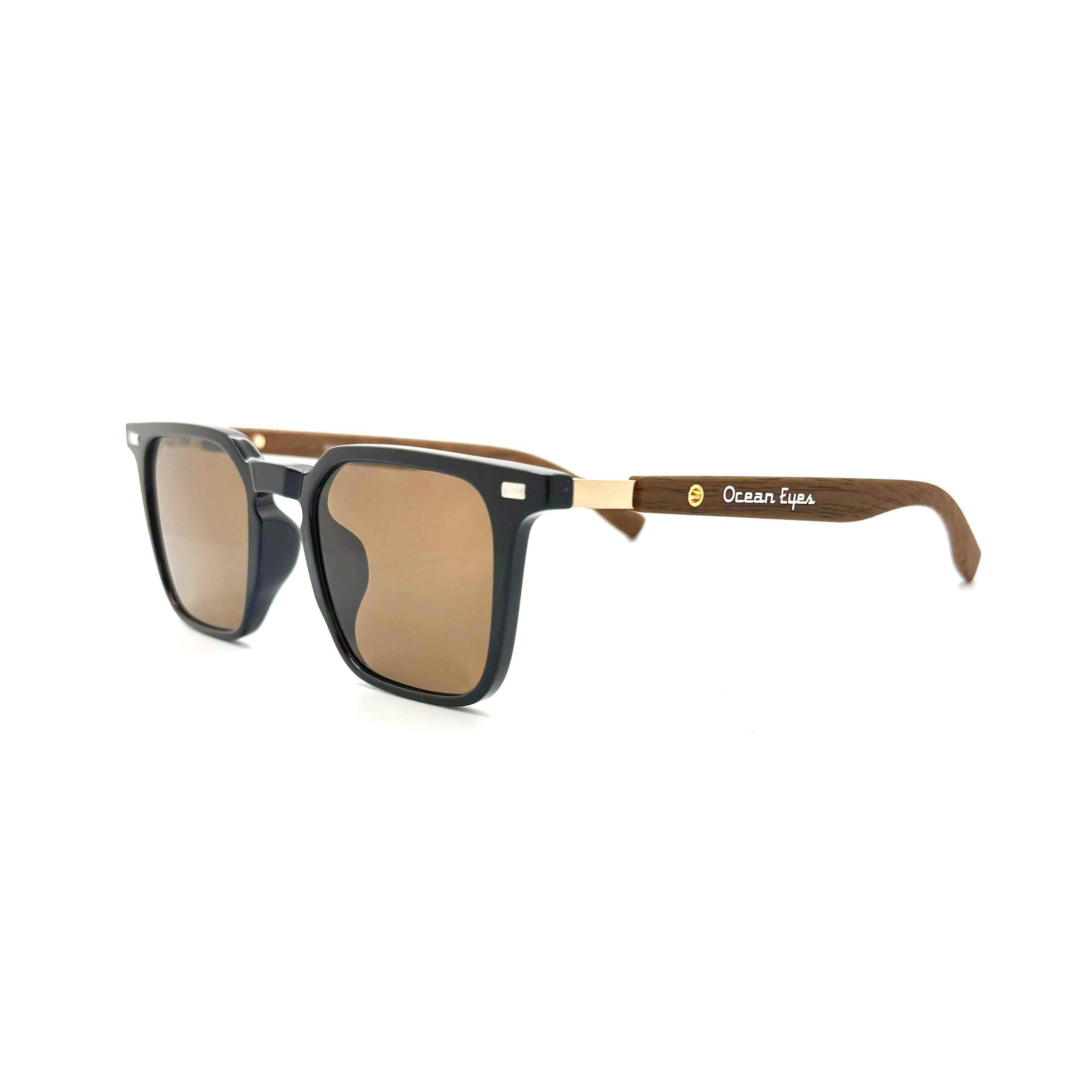 Panama PC -Shiny Black and Woodgrain Frame with Amber Lenses