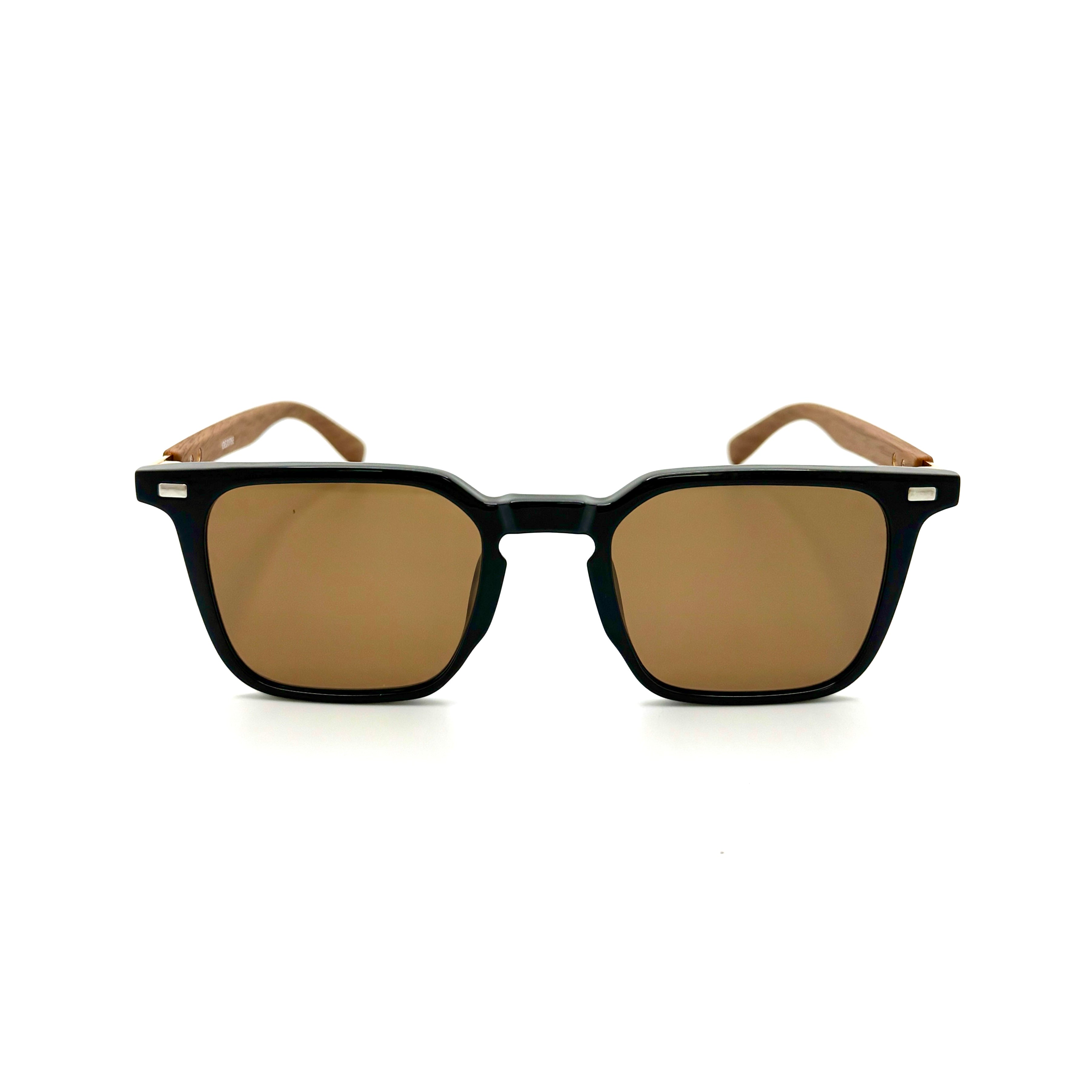 Panama PC -Shiny Black and Woodgrain Frame with Amber Lenses