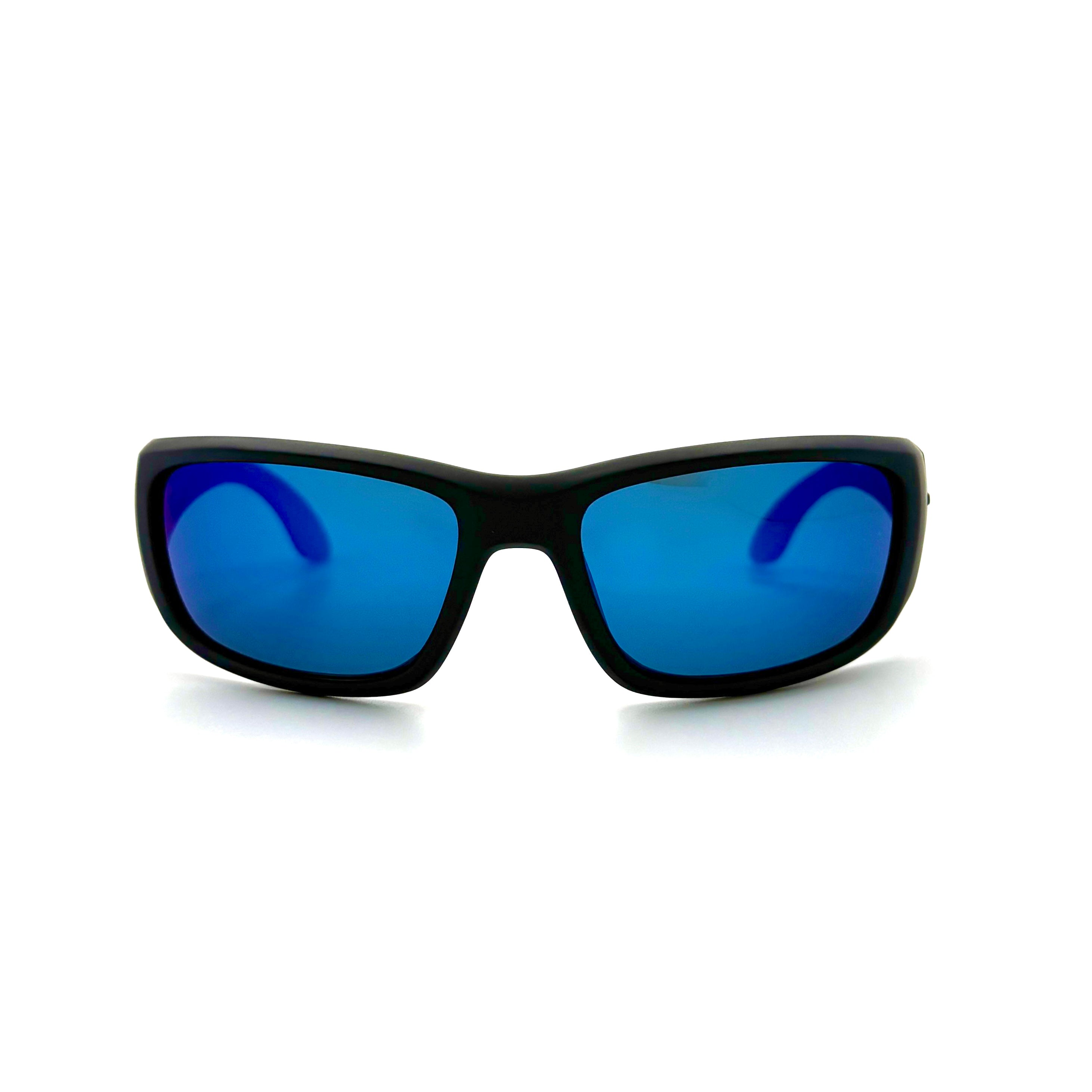 Fish On PC - Matte Black Frame with Blue Mirror Lenses  3050PC-1