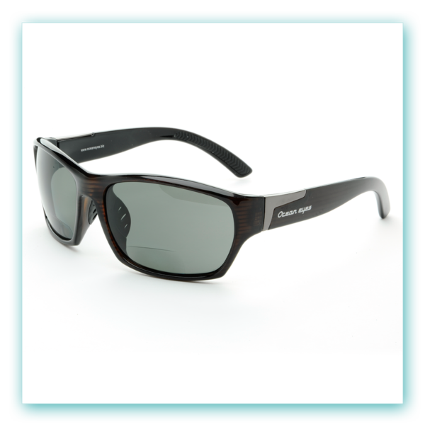 Tornado Bifocals - Shiny Dark Woodgrain Frame with Smoke Lenses
