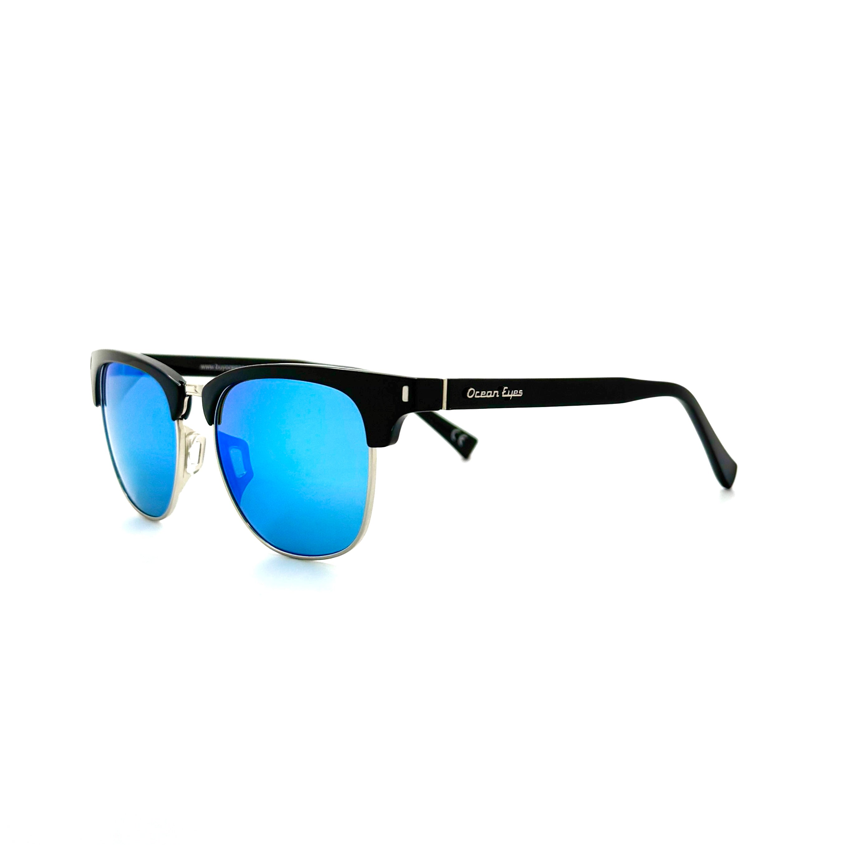 Aruba- Shiny Black and Silver Frame with Blue Mirror Lenses 3071PC-1