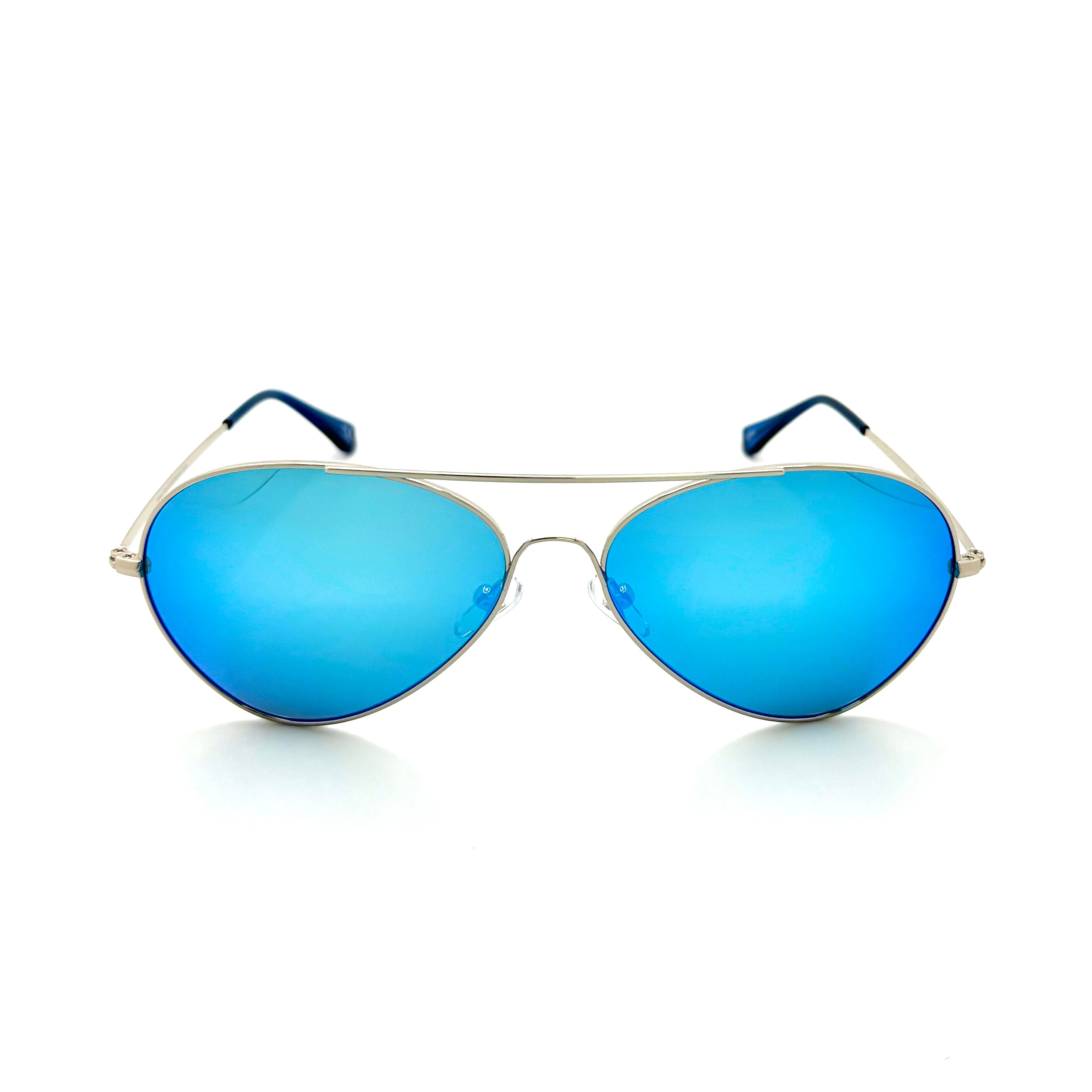 Havanah - Shiny Silver Frame with Light Blue Mirror Lenses 3073PC-2