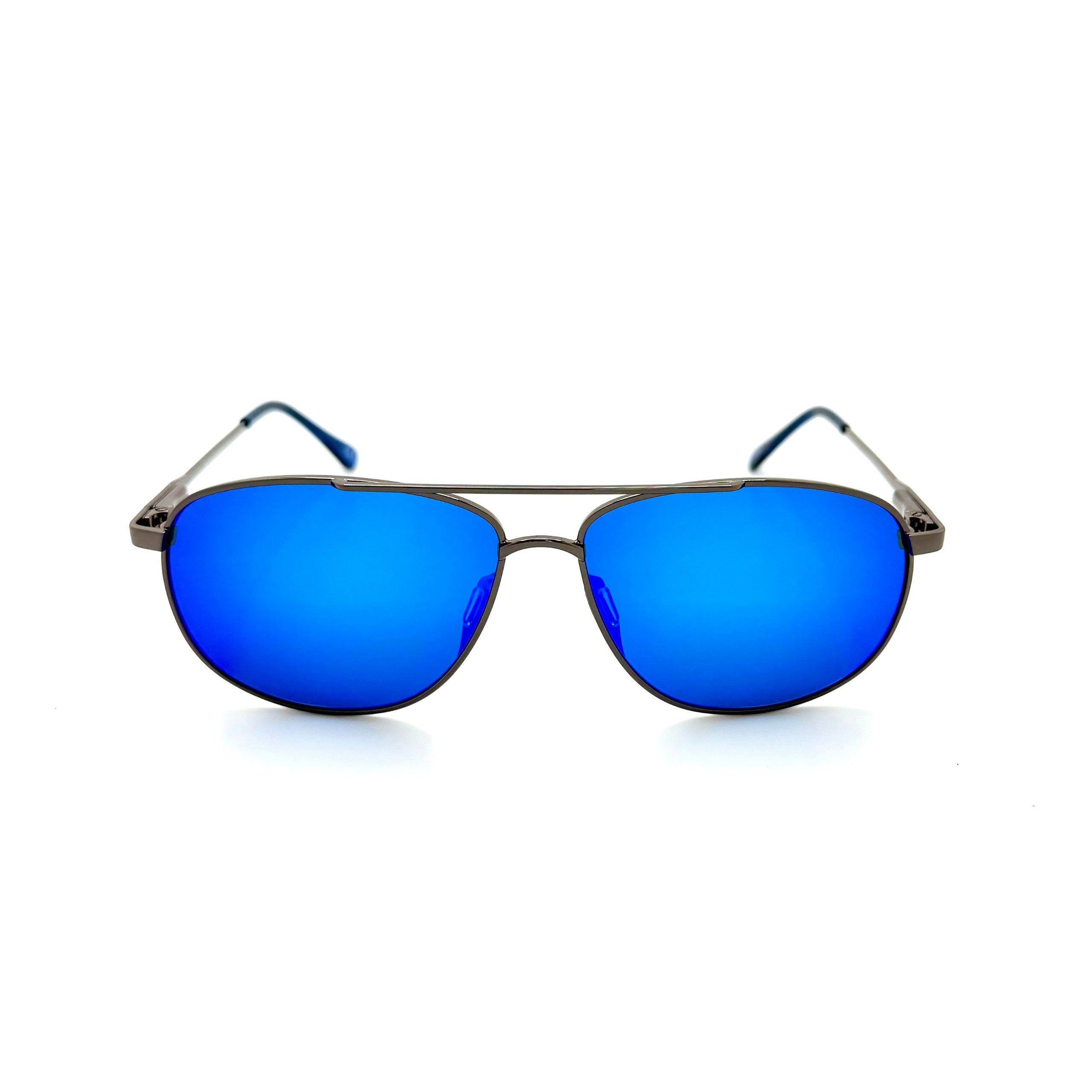 Everglades– Shiny Gun Metal Frame with Dark Blue Mirror Lenses 3016PC-2