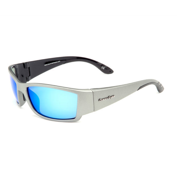 Fish On - Matte Gray Frame with Blue Mirror Glass Lenses